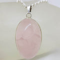 Sterling Silver Rose Quartz Large Cabochon Cut Oval Pendant on Silver Chain