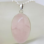 Sterling Silver Rose Quartz Large Cabochon Cut Oval Pendant on Silver Chain
