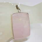 Sterling Silver Rose Quartz Very Large Cabochon Cut Rectangular Pendant on Silver Chain