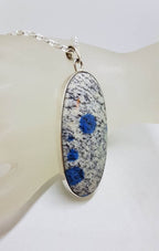 Sterling Silver Large &amp; Long Oval K2 Stone Pendant on Silver Chain