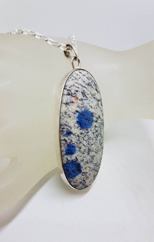 Sterling Silver Large &amp; Long Oval K2 Stone Pendant on Silver Chain
