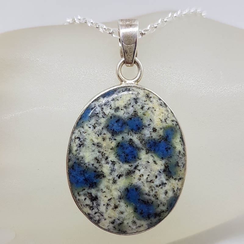 Sterling Silver Large Oval K2 Stone Pendant on Silver Chain