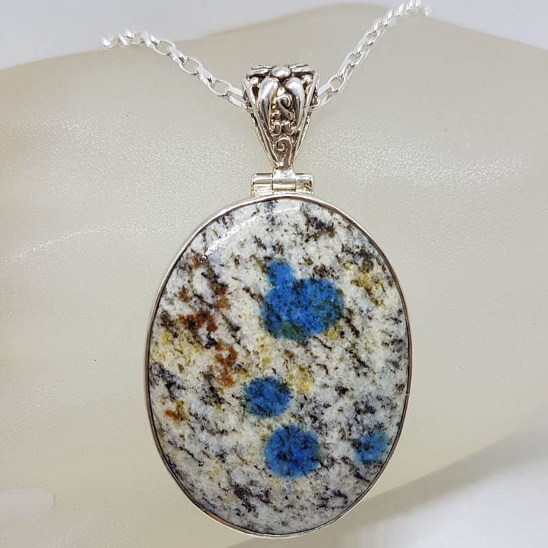 Sterling Silver Large Oval K2 Stone Pendant on Silver Chain