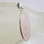 Sterling Silver Rose Quartz Oval Bezel Set Pendant on Silver Chain
