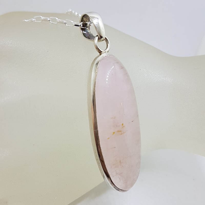 Sterling Silver Rose Quartz Oval Bezel Set Pendant on Silver Chain