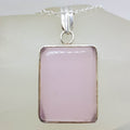 Sterling Silver Rose Quartz Rectangle Bezel Set Pendant on Silver Chain