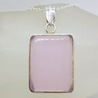 Sterling Silver Rose Quartz Rectangle Bezel Set Pendant on Silver Chain