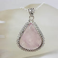 Sterling Silver Rose Quartz Teardrop / Pear Shape with Ornate Twist Rim Pendant on Silver Chain