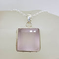Sterling Silver Rose Quartz Square with Ornate Rim Pendant on Silver Chain