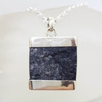 Sterling Silver Black Tourmaline Large Square Pendant on Silver Chain