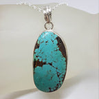 Sterling Silver Natural Turquoise Large Oval Pendant on Silver Chain