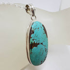 Sterling Silver Natural Turquoise Large Oval Pendant on Silver Chain