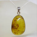 Sterling Silver Amber Large Oval Bezel Set Pendant on Silver Chain