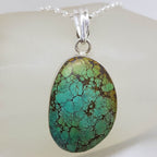 Sterling Silver Natural Turquoise Large Oval / Freeform Shape Pendant on Silver Chain