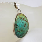 Sterling Silver Natural Turquoise Large Oval / Freeform Shape Pendant on Silver Chain