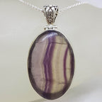 Sterling Silver Fluorite Large Oval Bezel Set Pendant on Silver Chain