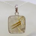 Sterling Silver Rutilated Quartz Large Square Bezel Set Pendant on Silver Chain