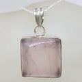 Sterling Silver Rose Quartz Square with Ornate Rim Pendant on Silver Chain
