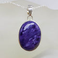 Sterling Silver Charoite Oval Bezel Set Pendant on Silver Chain