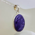 Sterling Silver Charoite Oval Bezel Set Pendant on Silver Chain