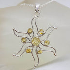 Sterling Silver Citrine Cluster Large Sun / Flower Pendant on Silver Chain