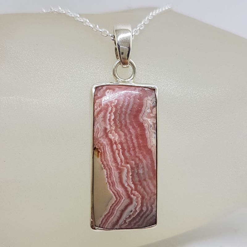 Sterling Silver Rhodochrosite Rectangular Pendant on Silver Chain