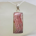 Sterling Silver Rhodochrosite Rectangular Pendant on Silver Chain