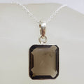 Sterling Silver Smokey Quartz Square Pendant on Silver Chain