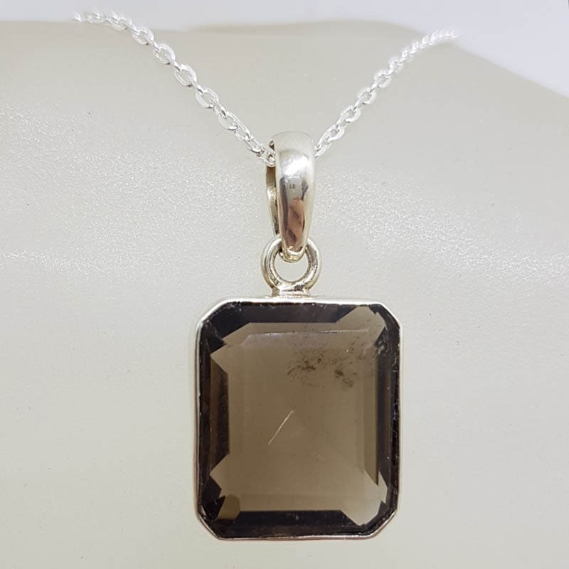 Sterling Silver Smokey Quartz Square Pendant on Silver Chain