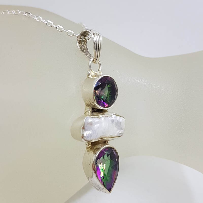Sterling Silver Mystic Quartz / Mystic Topaz with Blister Pearl Pendant on Silver Chain