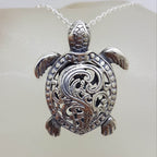 Sterling Silver Ornate Filigree Turtle / Tortoise Pendant on Silver Chain