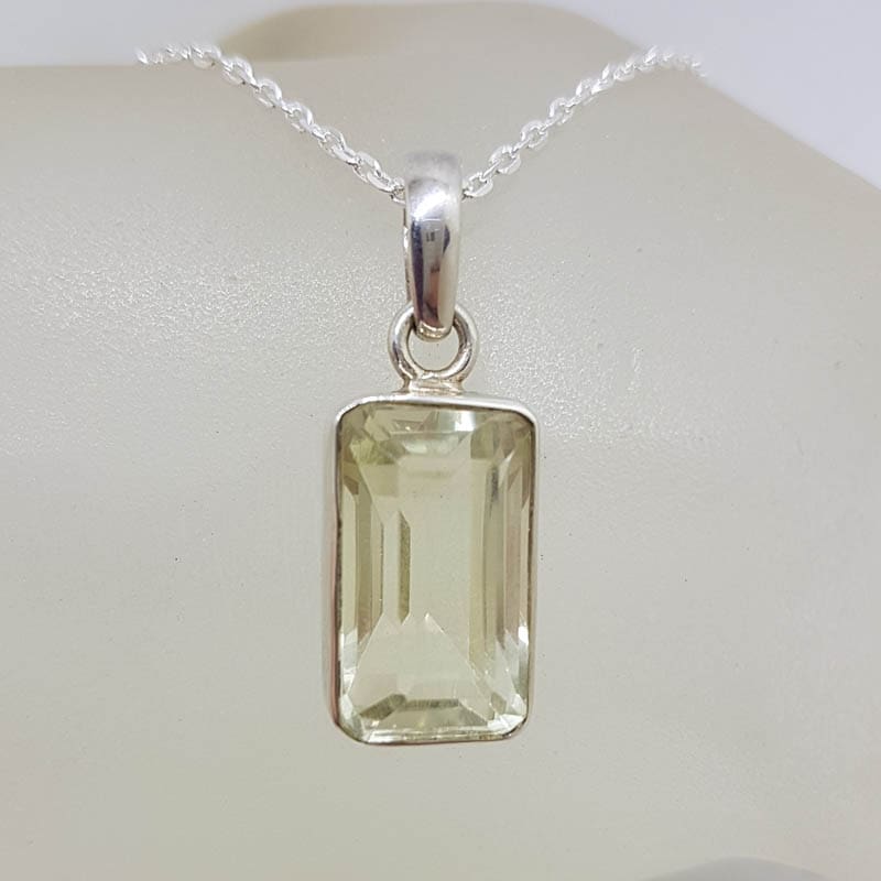 Sterling Silver Lemon Citrine Rectangular Pendant on Silver Chain