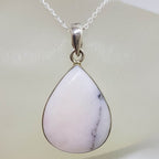 Sterling Silver Pink Opal Bezel Set Teardrop / Pear Shape Pendant on Silver Chain