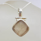 Sterling Silver Rutilated Quartz Square Hinged Pendant on Silver Chain