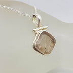Sterling Silver Rutilated Quartz Square Hinged Pendant on Silver Chain