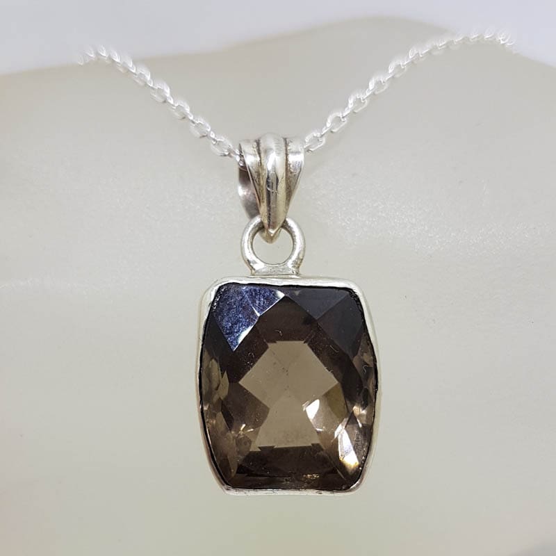 Sterling Silver Smokey Quartz Unusual Shape Pendant on Silver Chain