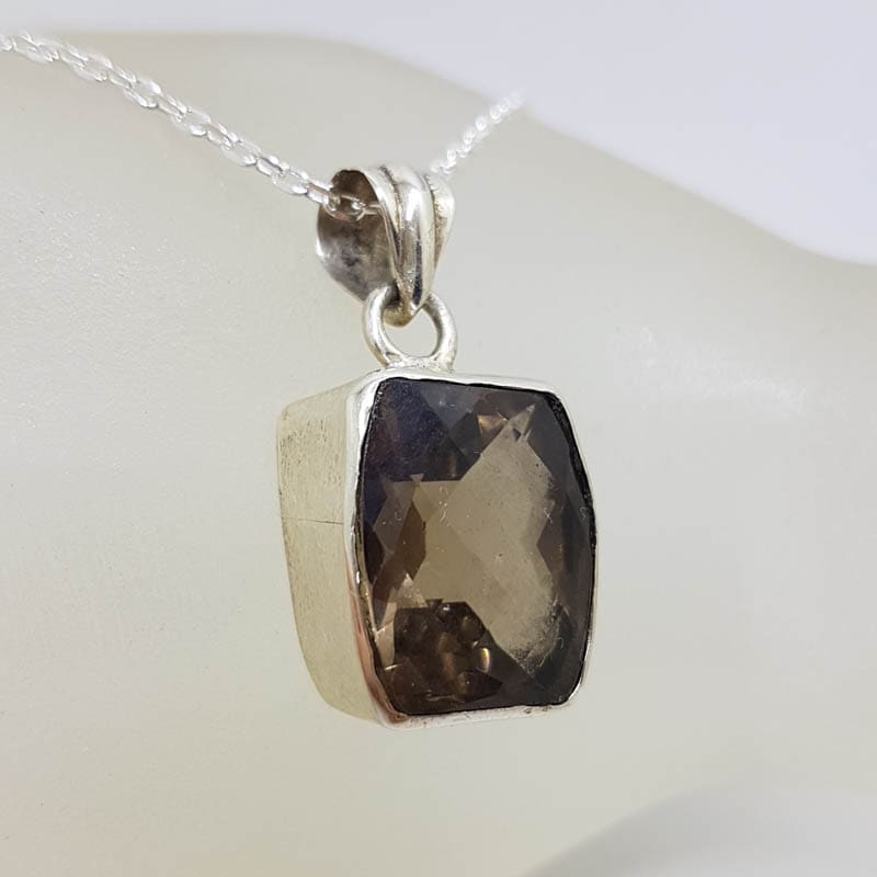 Sterling Silver Smokey Quartz Unusual Shape Pendant on Silver Chain