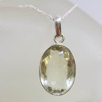 Sterling Silver Lemon Citrine Oval Pendant on Silver Chain