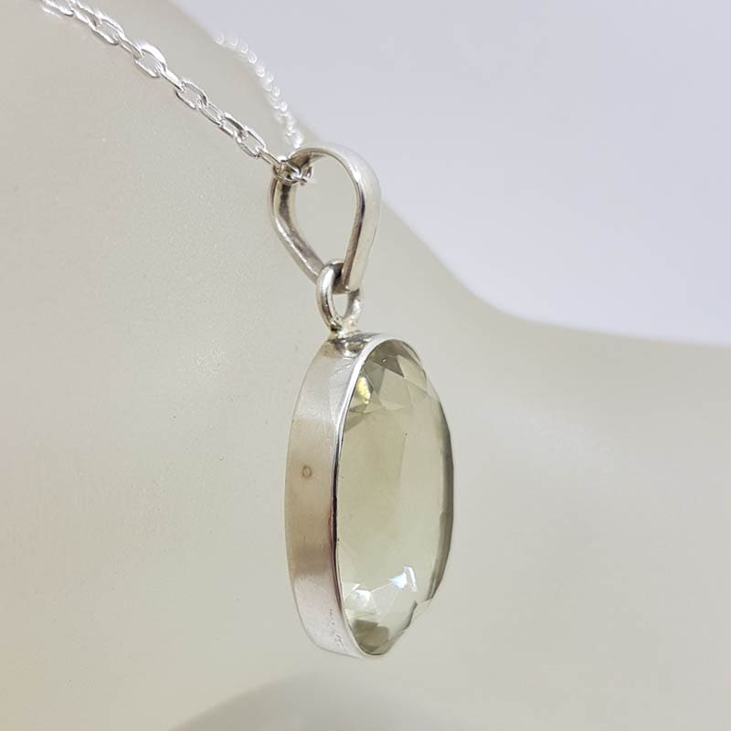 Sterling Silver Lemon Citrine Oval Pendant on Silver Chain