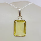 Sterling Silver Citrine Rectangular Pendant on Silver Chain