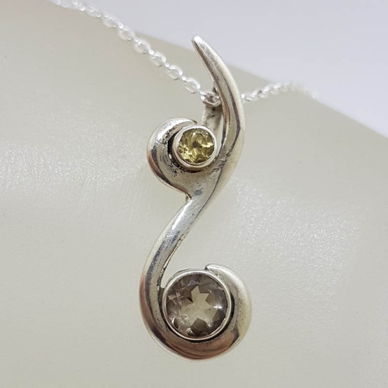 Sterling Silver Smokey Quartz Stunning Swirl Design Pendant on Silver Chain - Available in other Gemstones