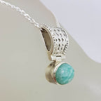 Sterling Silver Amazonite Oval with Ornate Design Top Pendant on Silver Chain