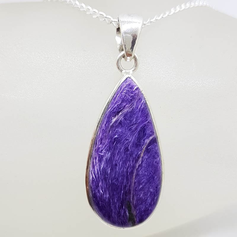 Sterling Silver Charoite Teardrop / Pear Shape Pendant on Silver Chain