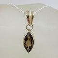 Sterling Silver Smokey Quartz Marquis Shape Pendant on Silver Chain