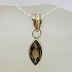 Sterling Silver Smokey Quartz Marquis Shape Pendant on Silver Chain