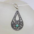 Sterling Silver Turquoise Ornate Teardrop / Pear Shape Pendant on Silver Chain
