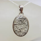 Sterling Silver Tourmalinated / Tourmaline Quartz Oval Pendant on Silver Chain