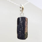 Sterling Silver Black Tourmaline Rectangular Pendant on Silver Chain