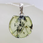 Sterling Silver Prehnite Slice Round Pendant on Silver Chain