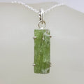 Sterling Silver Green Tourmaline in Rough Natural Form Rectangular Pendant on Silver Chain